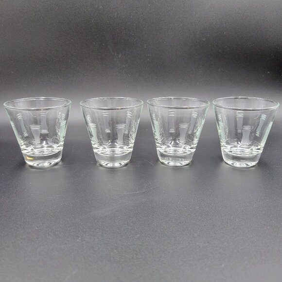 Vintage Shot Glasses Clear Etched Lines MCM Set Of 4 Read - Picture 1 of 9